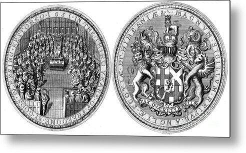 Engraving Metal Print featuring the drawing The Great Seal Of The Commonwealth by Print Collector