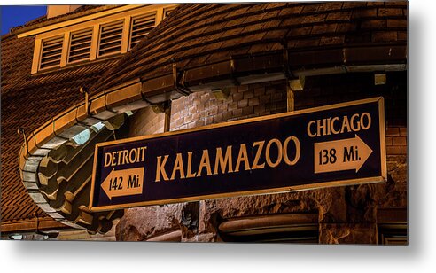 Kalamazoo Metal Print featuring the photograph The Train Station Sign in Kalamazoo by William Christiansen