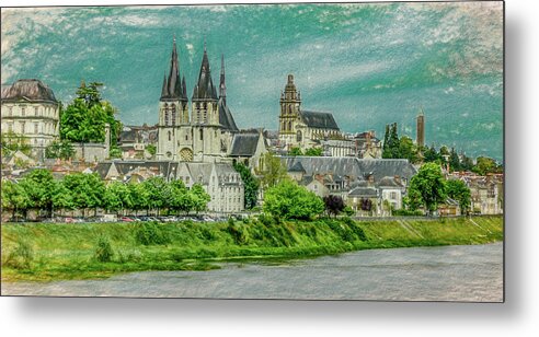 View From The Bridge Metal Print featuring the photograph Tours Skyline, Vintage Painterly Version by Marcy Wielfaert