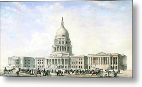 United States Capitol Metal Print featuring the drawing United States Capitol Design for New Dome and Wings 1855 by Thomas Ustick Walter