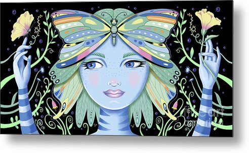 Fantasy Metal Print featuring the digital art Insect Girl, Winga - Oblong Black by Valerie White