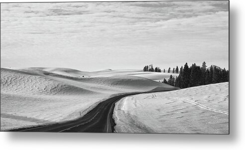 Winter Metal Print featuring the photograph Winter Country Road 2 BW by Tatiana Travelways