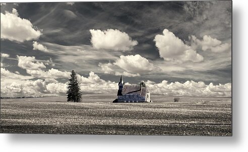 Lutheran Metal Print featuring the photograph Big Coulee Church - abandoned lutheran church on ND prairie by Peter Herman