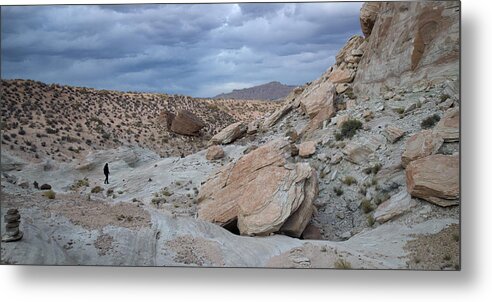 Panoramic Metal Print featuring the photograph Clouds over a desert #1 by Fotosearch