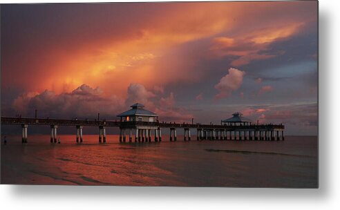 Fort Myers Metal Print featuring the digital art Fort Myers Beach Pier at Sunset #1 by Andrew West