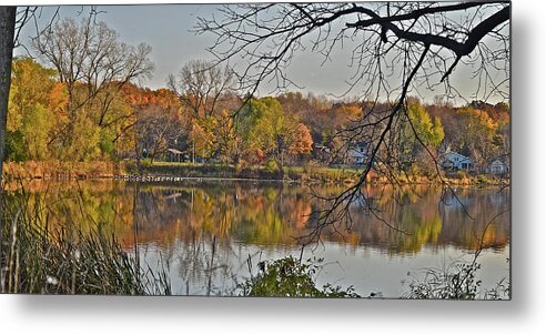 Pond; Autumn; Trees; Geese; Ducks Metal Print featuring the photograph 2021 Acewood Basin 2 by Janis Senungetuk