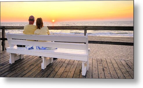 Water's Edge Metal Print featuring the photograph Couple at Dawn - Bethany Beach, Delaware by Robert Kirk