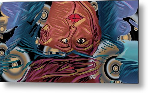 Modern Abstract Metal Print featuring the drawing Faces A Melting Pot by Joan Stratton