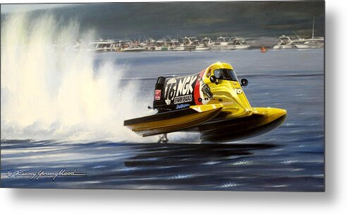 Drag Racing Nhra Top Fuel Funny Car John Force Kenny Youngblood Nitro Champion March Meet Images Image Race Track Fuel Formula One Tunnel Boat Tim Seebold Iogp Metal Print featuring the painting Last lap by Kenny Youngblood