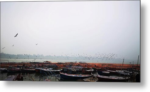 Birds Flocking Metal Print featuring the photograph Life on Ganges by Jarek Filipowicz