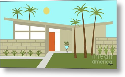 Mcm Metal Print featuring the digital art Mid Century Modern House in Tan by Donna Mibus
