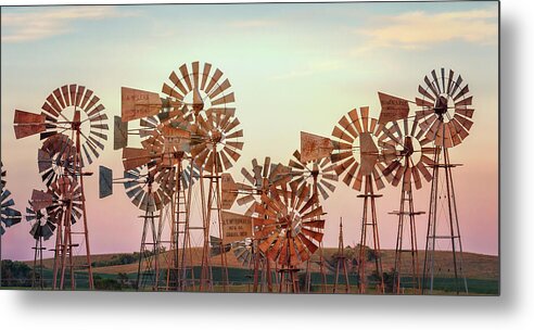 Windmills Metal Print featuring the photograph Old Fashioned Wind Farm - Nebraska Sandhills by Susan Rissi Tregoning
