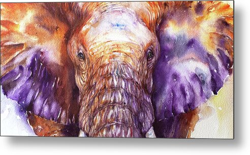 Elephant Metal Print featuring the painting Orange and Purple Elephant by Arti Chauhan