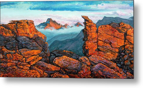 Rocky Mountain National Park Metal Print featuring the painting Painting - Longs Peak and Rock Cut Sunset by Aaron Spong