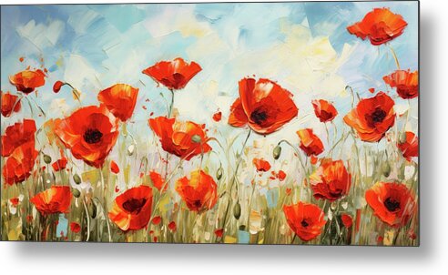 Poppies Metal Print featuring the digital art Red Poppies by Imagine ART