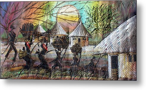 Africa Metal Print featuring the painting Return from the Farm by Paul Gbolade Omidiran