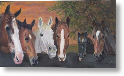 Horses Metal Print featuring the painting The Gang's All Here by Deborah Butts