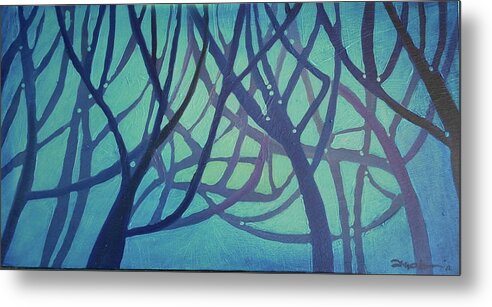 Blue Metal Print featuring the painting Through the Trees by Franci Hepburn