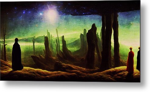 Science Fiction Metal Print featuring the digital art Time Travelers - A Star Is Born by Peggy Collins