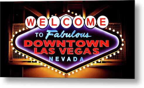 Vegas Metal Print featuring the photograph Welcome to Fabulous Downtown Las Vegas sign by Tatiana Travelways