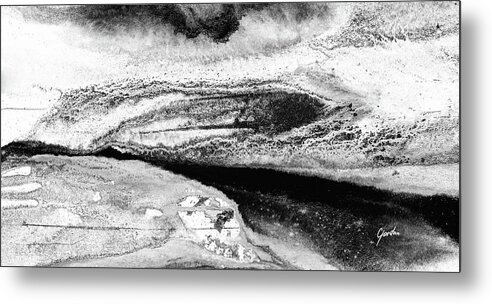 Landscape Metal Print featuring the painting Winter River - Black And White Abstract Landscape Painting by Modern Abstract