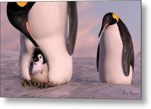 Penguin Metal Print featuring the painting A New Family is Born by Gary Hanna