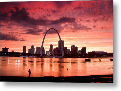 St. Louis Metal Print featuring the photograph Fishing the Mississippi in St Louis by Garry McMichael