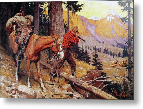 Outdoor Metal Print featuring the painting A Chance On The Trail by Philip R Goodwin