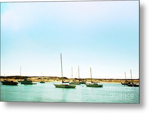 San Luis Obispo California Metal Print featuring the photograph Moro Bay Inlet with Sailboats Mooring in Summer by Artist and Photographer Laura Wrede