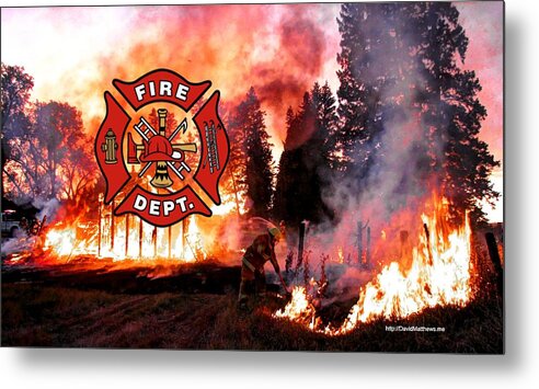 Fire Dept Fire Phone Cases Ems Fire Light Fire Fighting Blaze Flames Metal Print featuring the photograph Fire fighting 3 by David Matthews