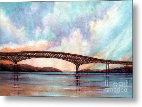 Bridge Metal Print featuring the painting Newburgh - Beacon Bridge Sky Pano by Janine Riley