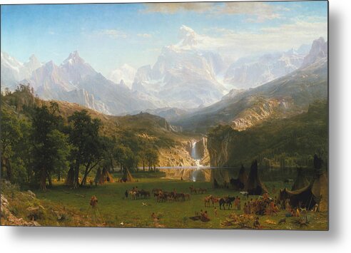 Rocky Metal Print featuring the painting The Rocky Mountains by Albert Bierstadt by Mango Art