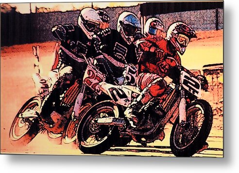 Flat Track Race Metal Print featuring the painting A Tight Pack by John Glass