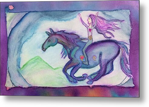Horse Metal Print featuring the painting Galloping Free As One by Sandy Rakowitz