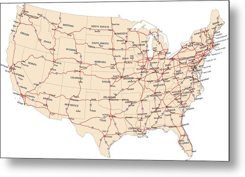 Vector Metal Print featuring the drawing USA highway map by Miniature