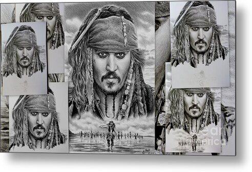 Johnny Depp Metal Print featuring the drawing Captain Jack Sparrow #3 by Andrew Read