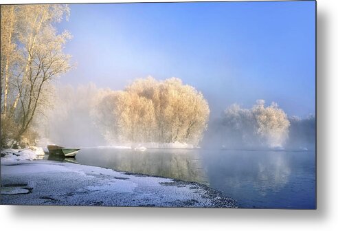 Morning Metal Print featuring the photograph Morning Fog And Rime In Kuerbin #1 by Hua Zhu