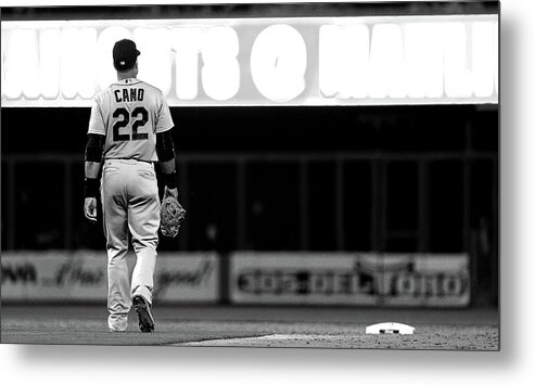 American League Baseball Metal Print featuring the photograph Seattle Mariners V Miami Marlins by Mike Ehrmann