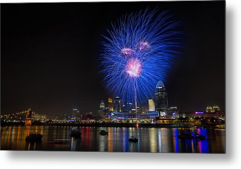 Cincinnati Metal Print featuring the photograph Cincinnati Reds Fireworks #2 by Craig Bowman