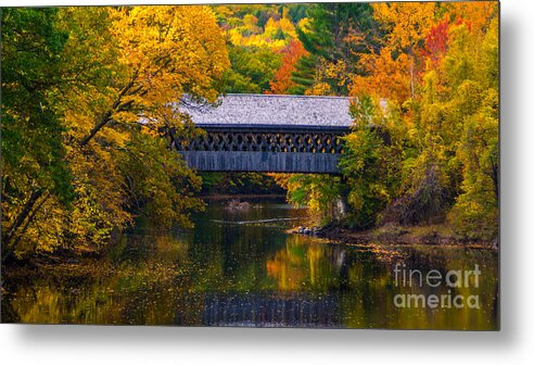 Covered Bridge Metal Print featuring the photograph Henniker Bridge. by New England Photography