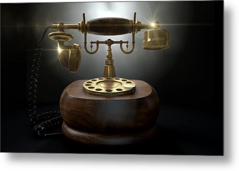 Old Metal Print featuring the digital art Vintage Telephone Dark Isolated #3 by Allan Swart