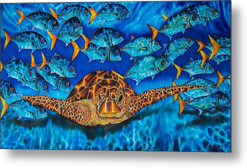 Turtle Metal Print featuring the painting Green Sea Turtle by Daniel Jean-Baptiste