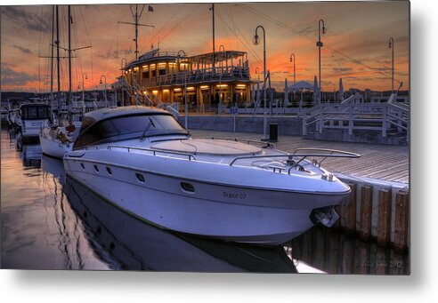 Baltic Sea Coast Metal Print featuring the photograph A Cool Motorboat Yacht in Sopot Marina by Julis Simo