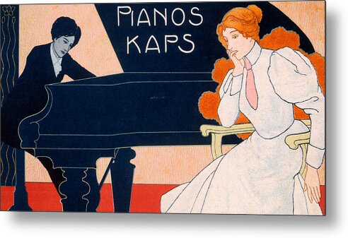Advert Metal Print featuring the painting Advertisement for Kaps Pianos by Hans Pfaff