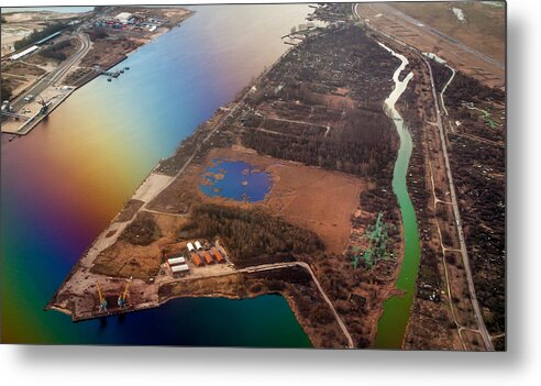 Aerial Metal Print featuring the photograph Aerial View of Riga. Latvia. Rainbow Earth by Jenny Rainbow