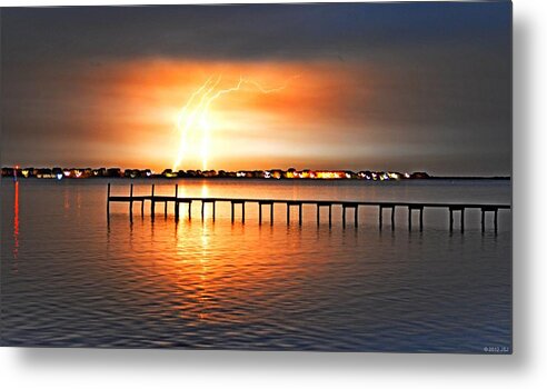 Landscape Metal Print featuring the photograph Awesome Lightning Electrical Storm on Sound by Jeff at JSJ Photography