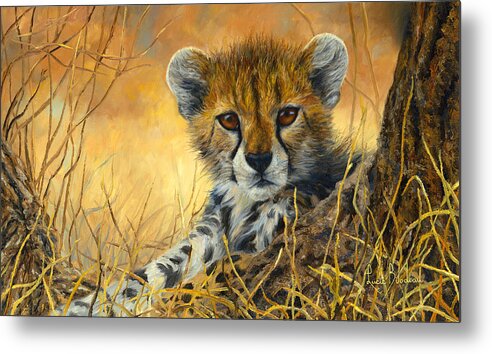 Cheetah Metal Print featuring the painting Baby Cheetah by Lucie Bilodeau