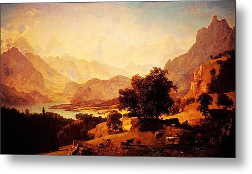 Bernese Alps As Seen Near Kusmach 1859 Metal Print featuring the painting Bernese Alps As Seen Near Kusmach 1859 by MotionAge Designs