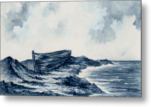 Boat Metal Print featuring the painting Blue Boat by Michael Vigliotti