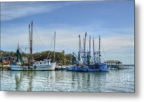 Boats Metal Print featuring the photograph Blue Chinese Shrimping Boats by Kathy Baccari